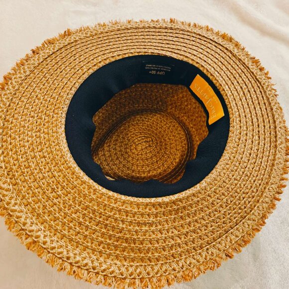 NWT Eric Javits Fringe Pinch Straw Fedora Hat Packable Women’s - Picture 7 of 8